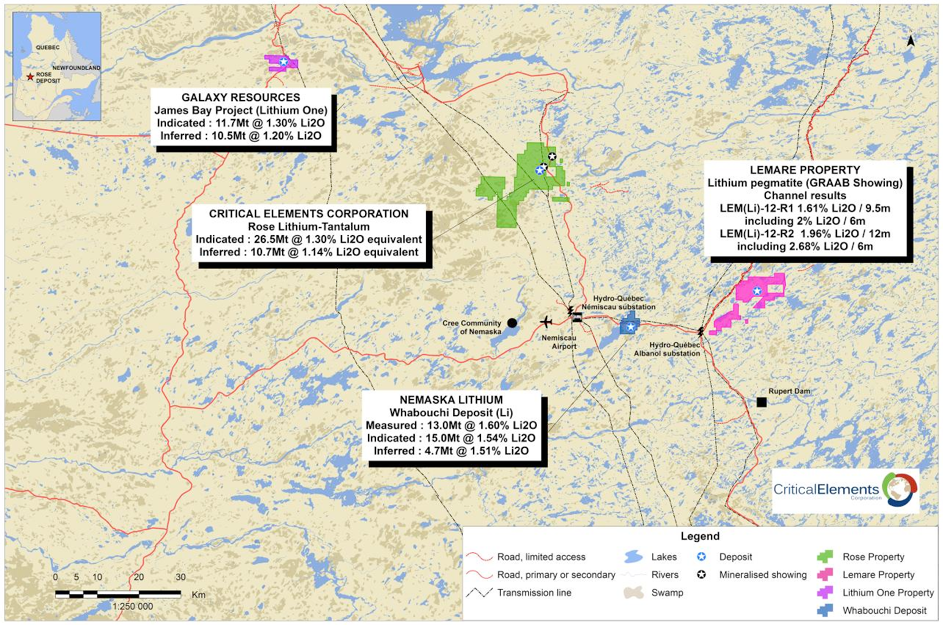 Figure 2. Location of the Lemare project claims in the James Bay area, Quebec, Canada.