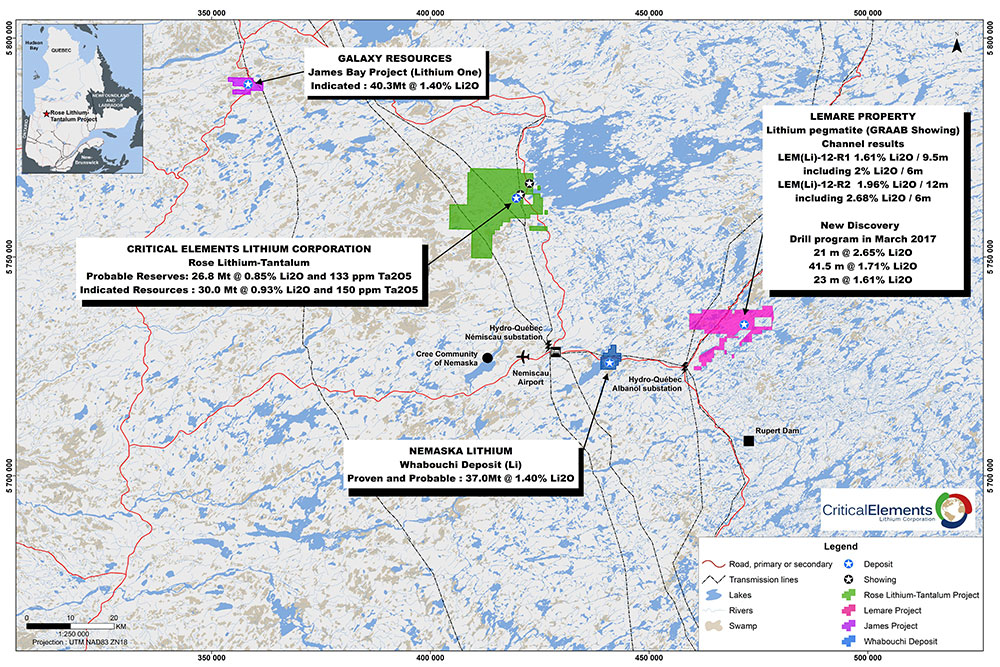 Figure 2. Location of the Lemare project claims in the James Bay area, Quebec, Canada.